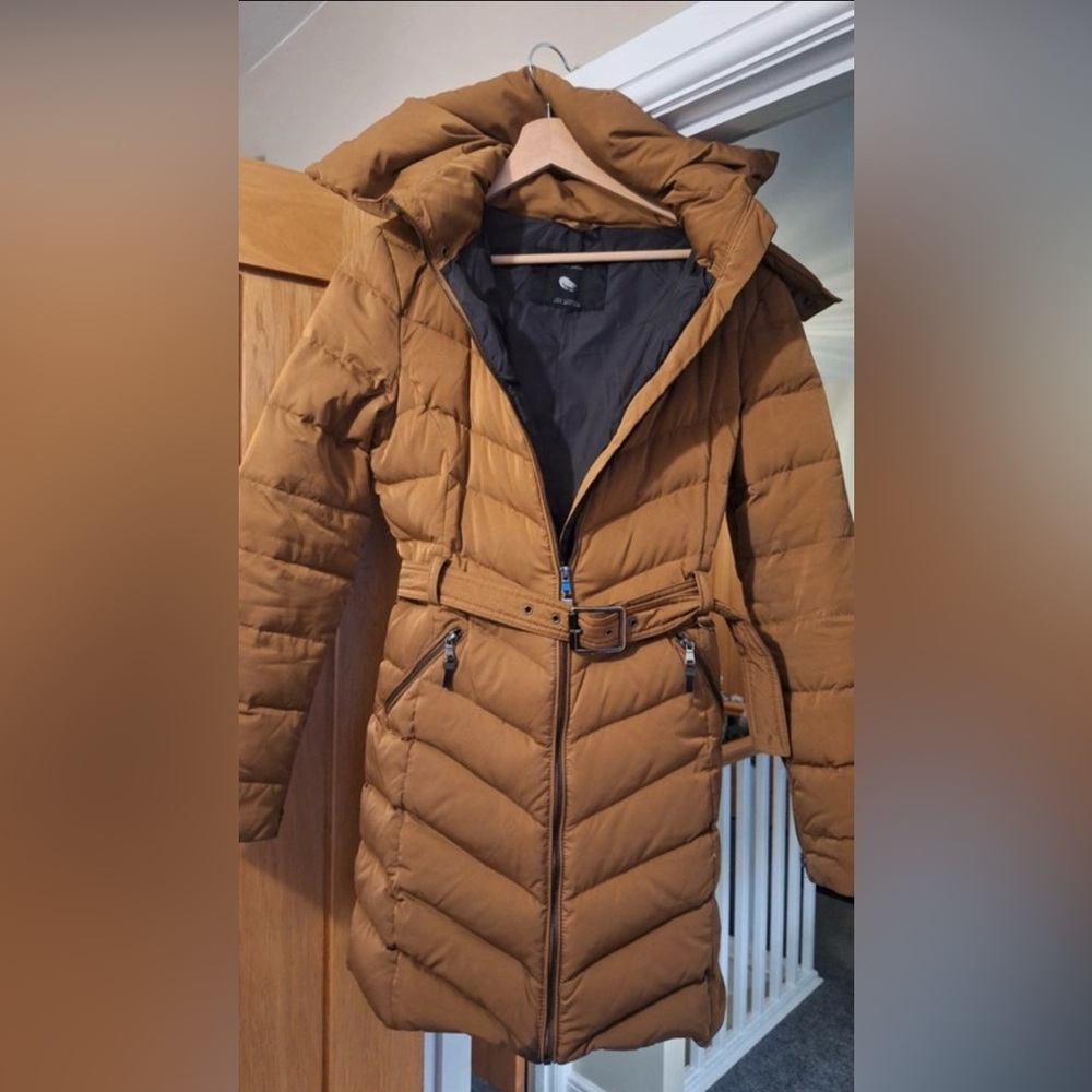 Zara Camel long Puffer Coat with Belt